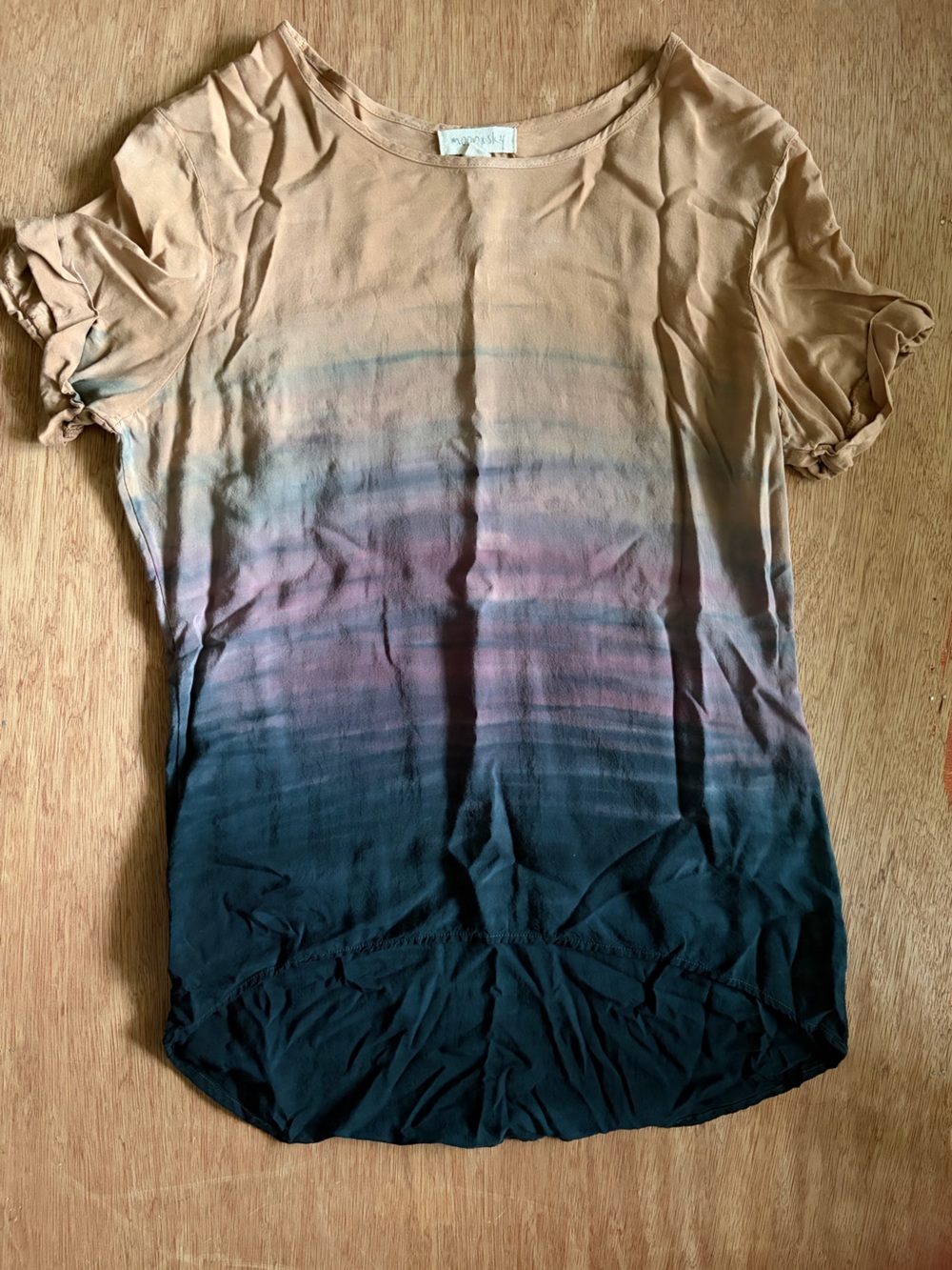 Moon & Sky Y2K Watercolor Ombre Short Sleeve Blouse Scoop Neck
